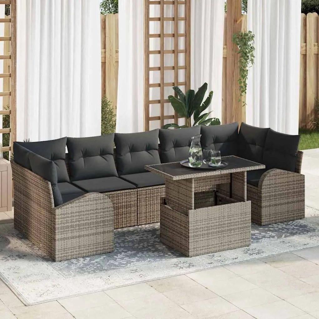 Conjunto de Sofá de Jardim vidaXL 8 Peças com Almofadas Rattan Poliést