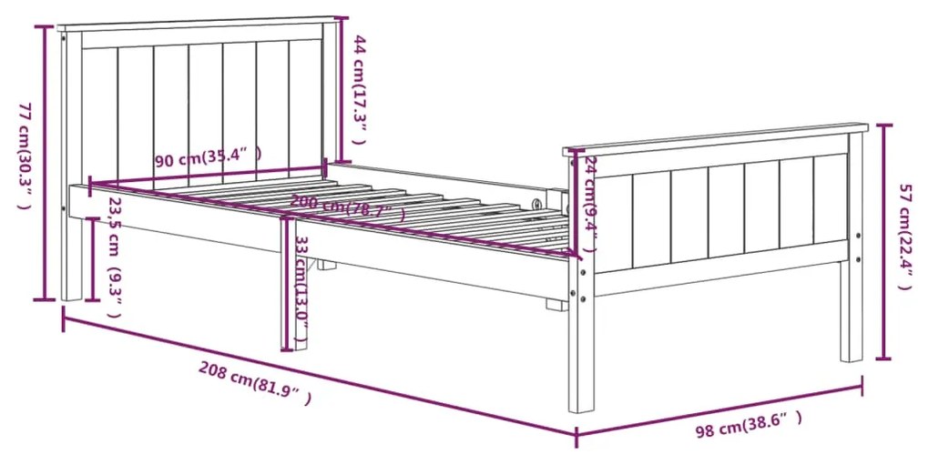 Estrutura de cama 90x200 cm pinho maciço castanho-escuro