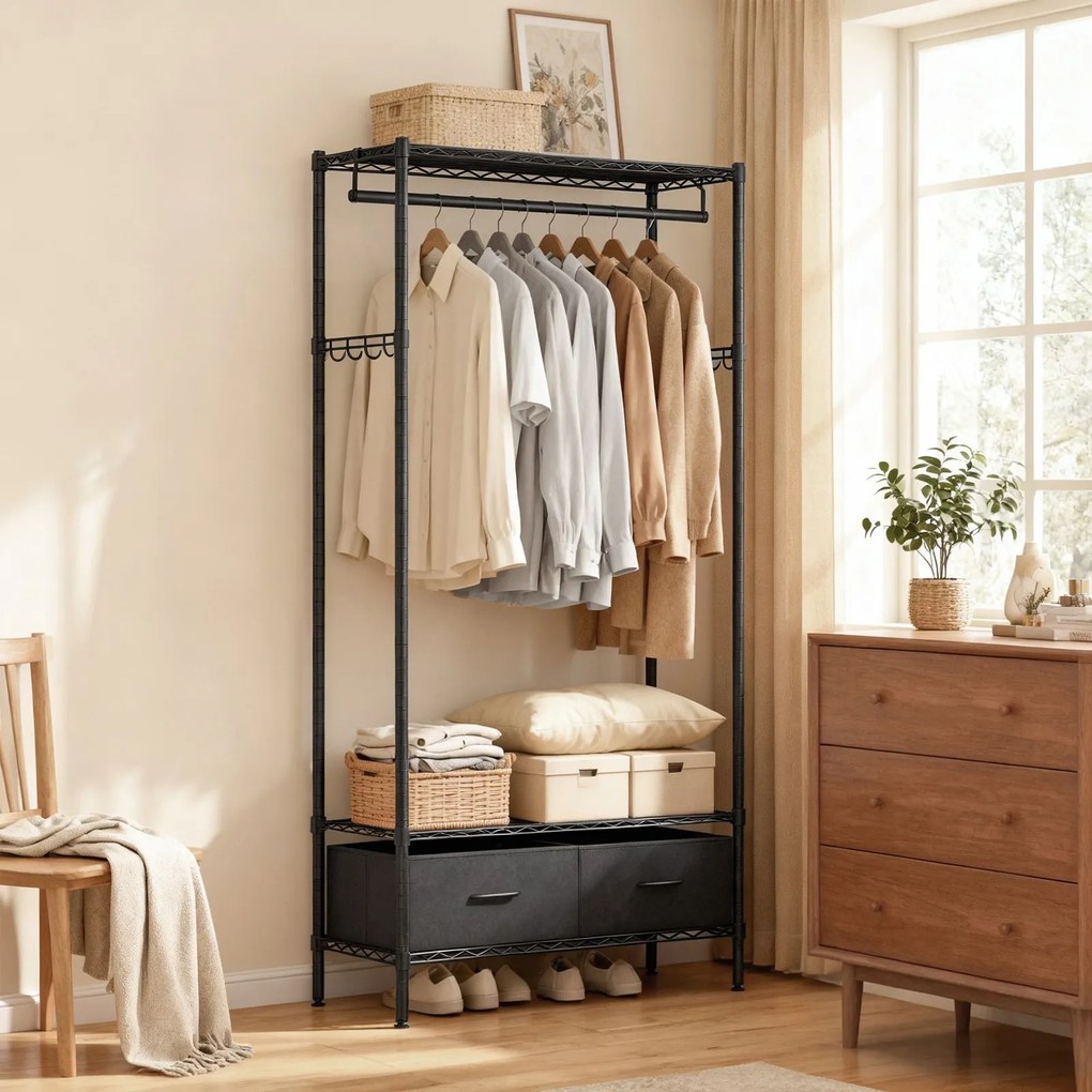 Guarda-roupa com prateleiras em rede design aberto 40 x 90 x 180 cm preto