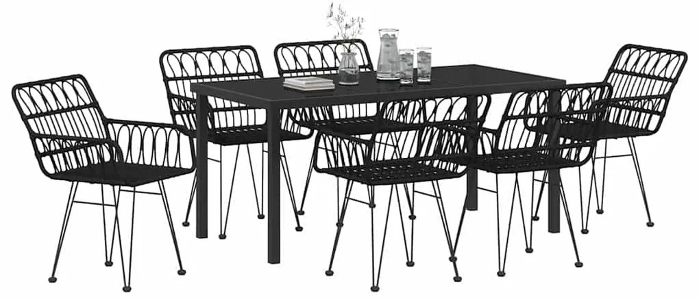Conjunto de Jantar de Jardim com 7 Peças em Rattan Preto