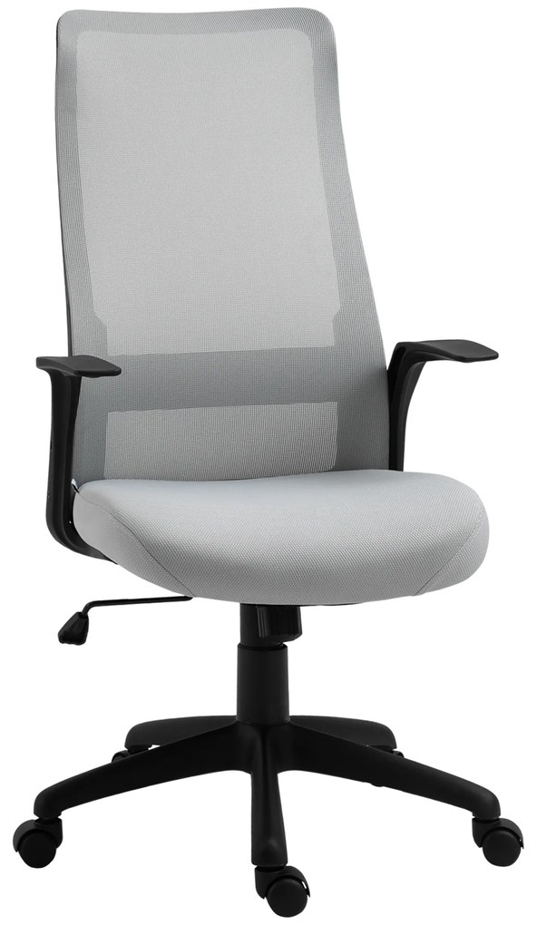 Vinsetto Cadeira de Escritório Ergonômica Cadeira de Escritório Giratória com Altura Ajustável Apoio para os Braços e Suporte Lombar Alto Transpirável 62x62x113-122cm Cinza