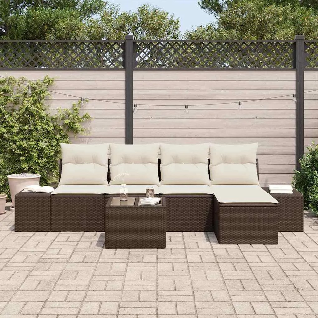 Conjunto de Sofás de Jardim com 6 Peças e Almofadas, Rattan Sintético