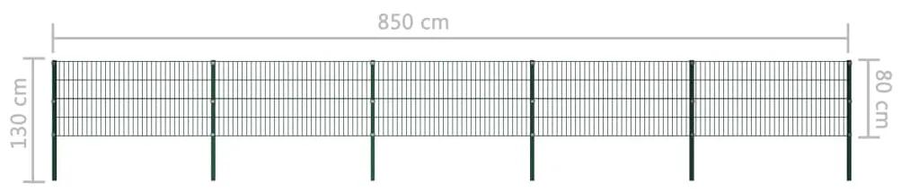 Painel de vedação com postes ferro 8,5x0,8 m verde