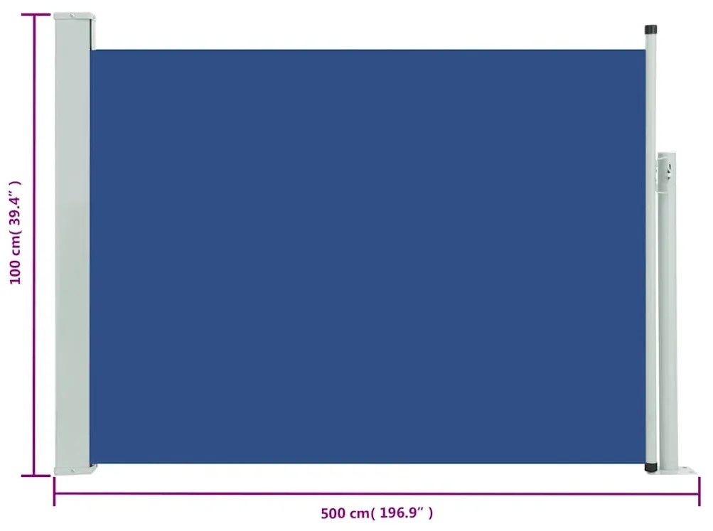 Toldo lateral retrátil para pátio 100x500 cm azul