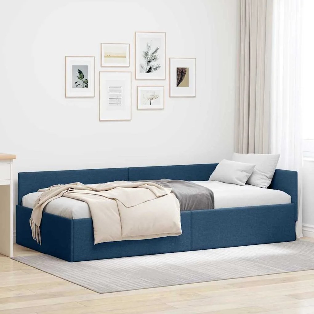 vidaXL Estrutura de Cama de Canto Azul 100 cm x 200 cm Veludo