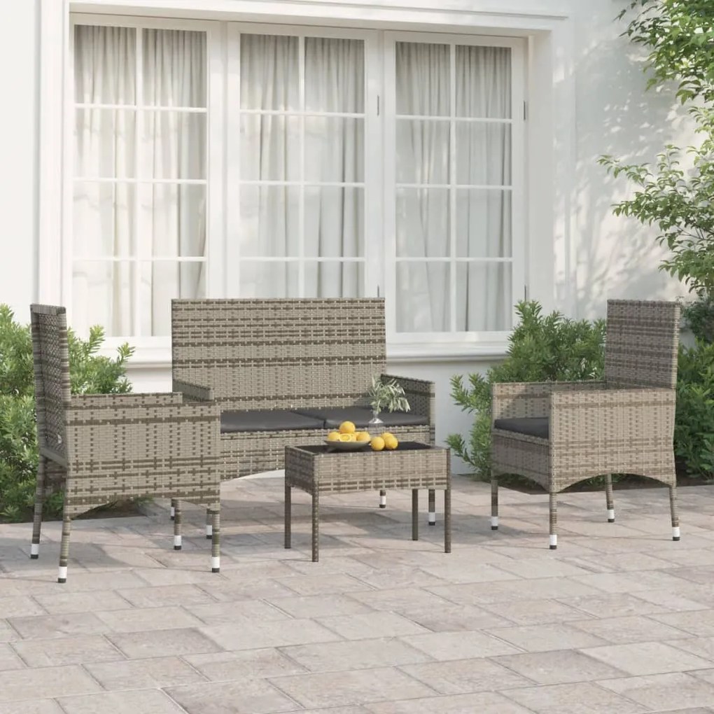 vidaXL 4 pcs conjunto lounge de jardim c/ almofadões vime PE cinzento