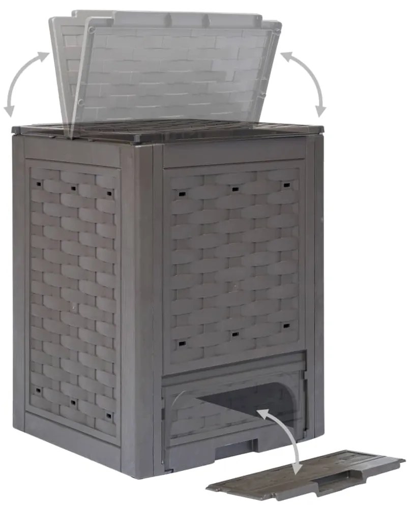 Compostores jardim 3pcs 60x60x83cm 900L plástico vime castanho
