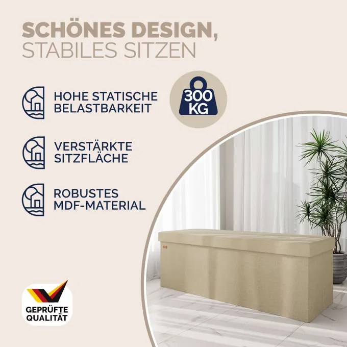 Banco dobrável em MDF com espaço de arrumação 115 x 38 x 38 cm Bege