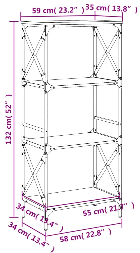 Estante c/ 4 prateleiras derivados de madeira carvalho sonoma