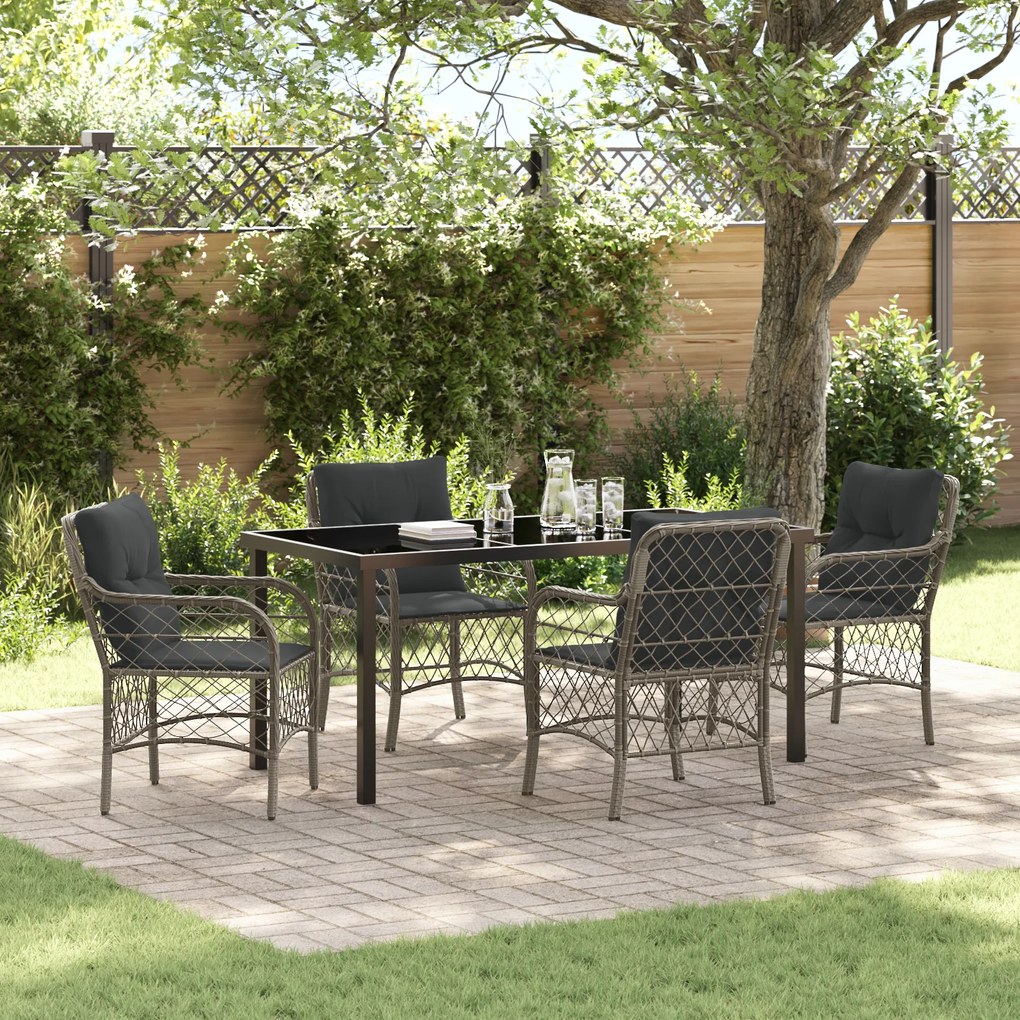 vidaXL Conjunto de Jantar de Jardim com Almofadas Cinza Vime Polímero