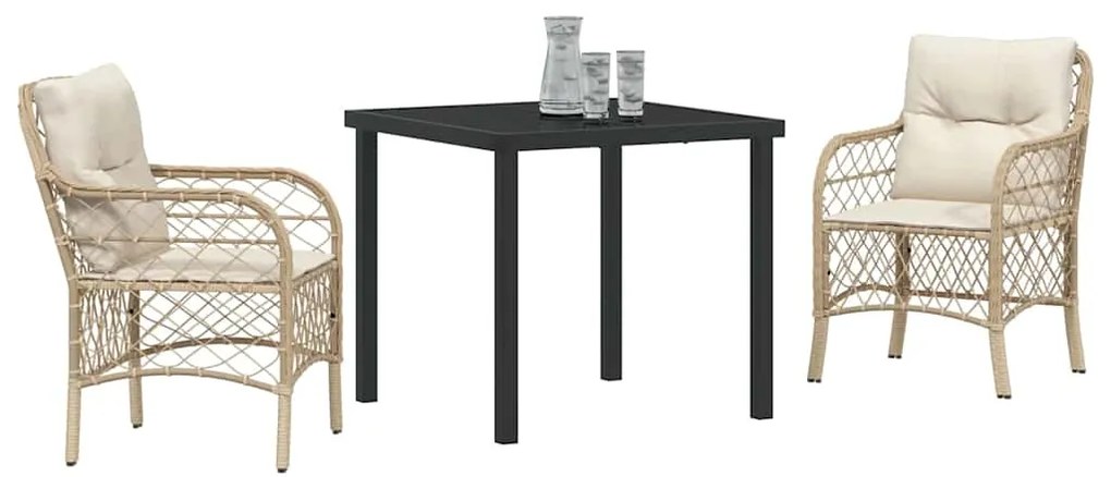 Conjunto de Jantar de Jardim 3 Peças com Almofadas Beiges em Rattan Si