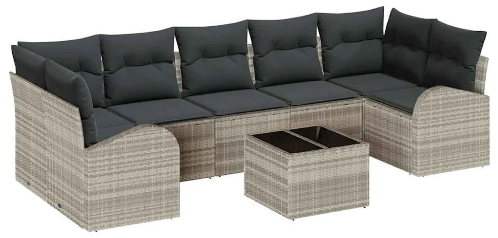 Conjunto de Sofás de Jardim de 8 Peças com Almofadas Cinzento Claro Vi