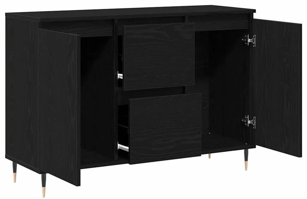 Sideboard vidaXL com portas e gavetas Preto Carvalho 101,5x35x70 cm
