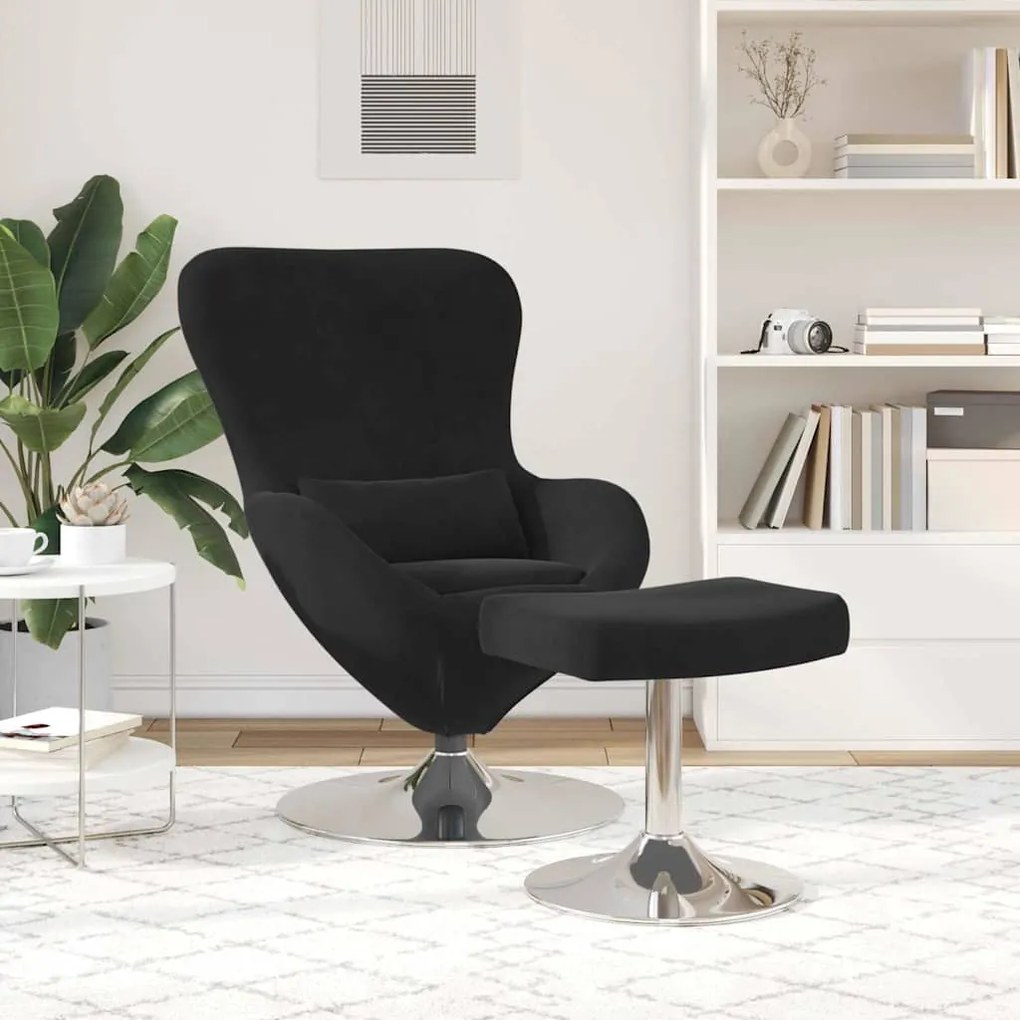 Poltrona Egg vidaXL com Puff Veludo Preto