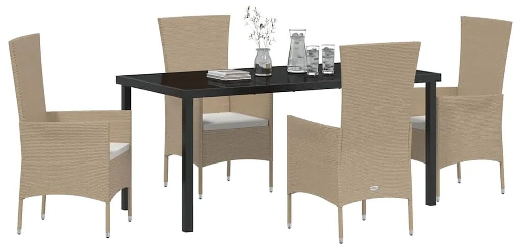Conjunto de Jantar de Jardim 5 pcs Bege Claro, Preto