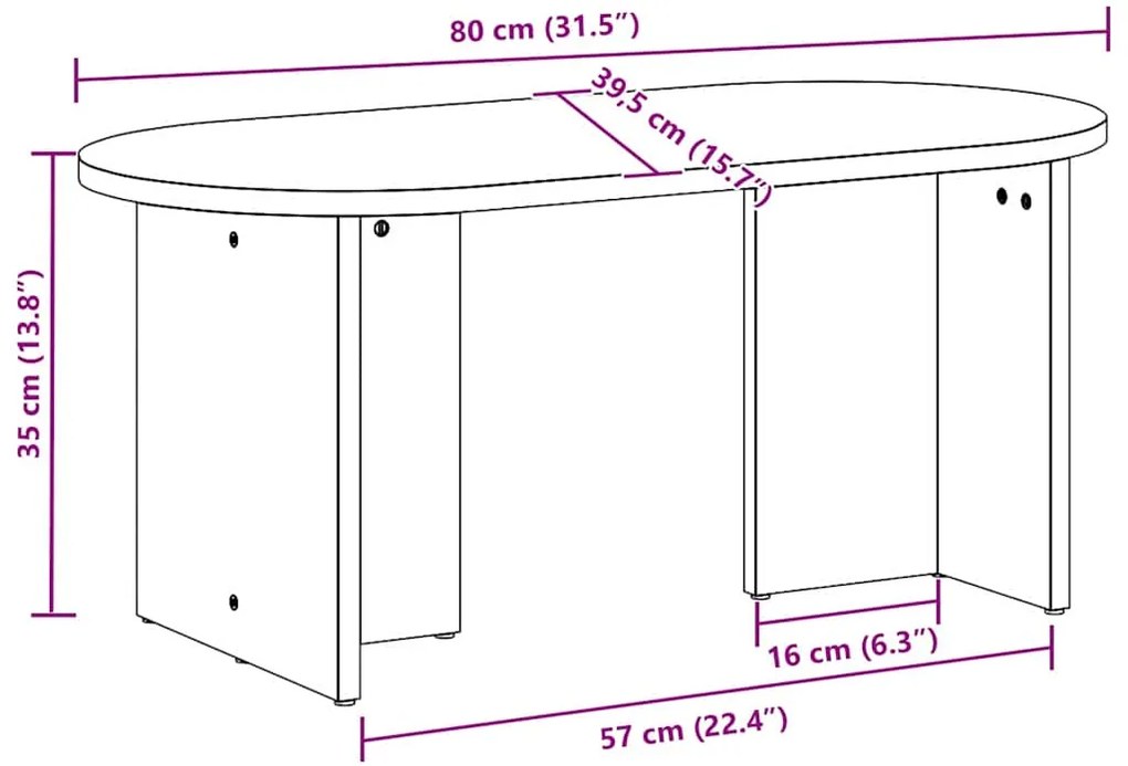 Mesa de centro Castanho-mel 80 x 39.5 x 35 cm