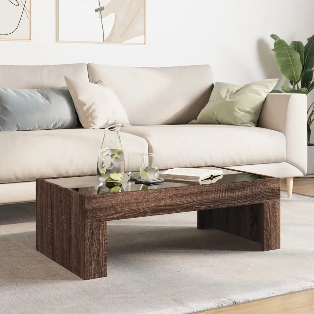 Mesa de centro luzes LED Infinity 90x50x30 cm carvalho castanho