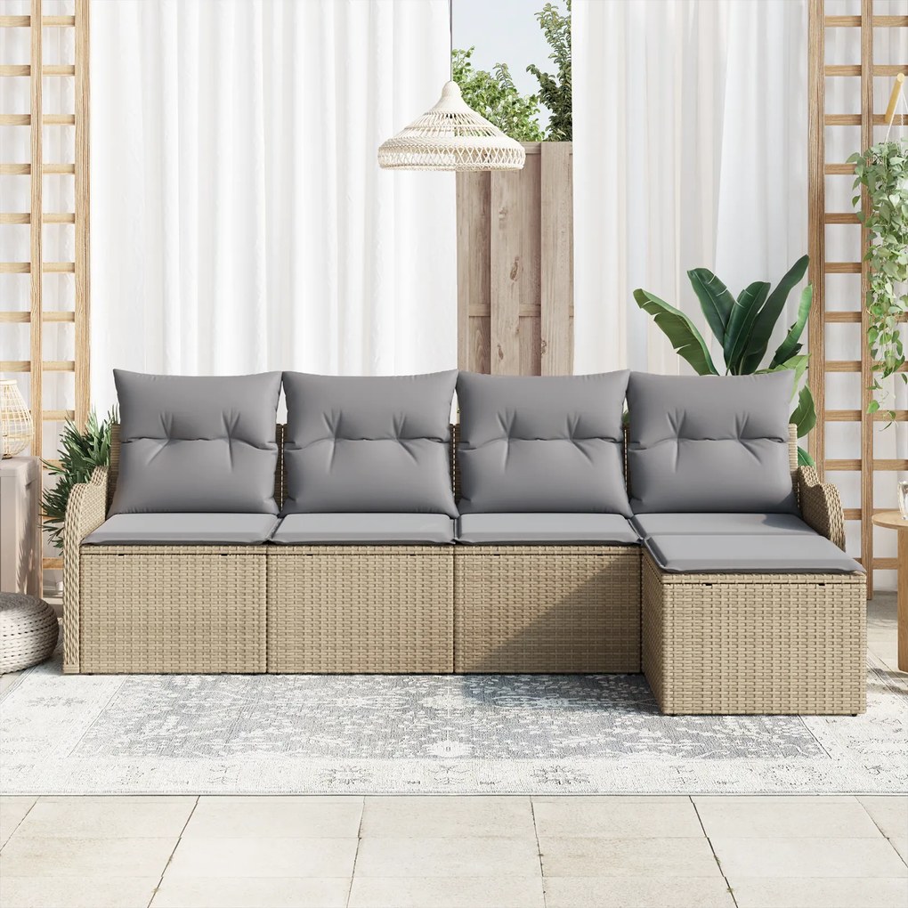 Conjunto de Sofá de Jardim de 5 Peças com Almofadas Beje Vime