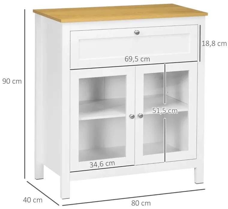 Armário de Cozinha Alicia com 2 Portas em Vidro e 1 Gaveta - Design Mo