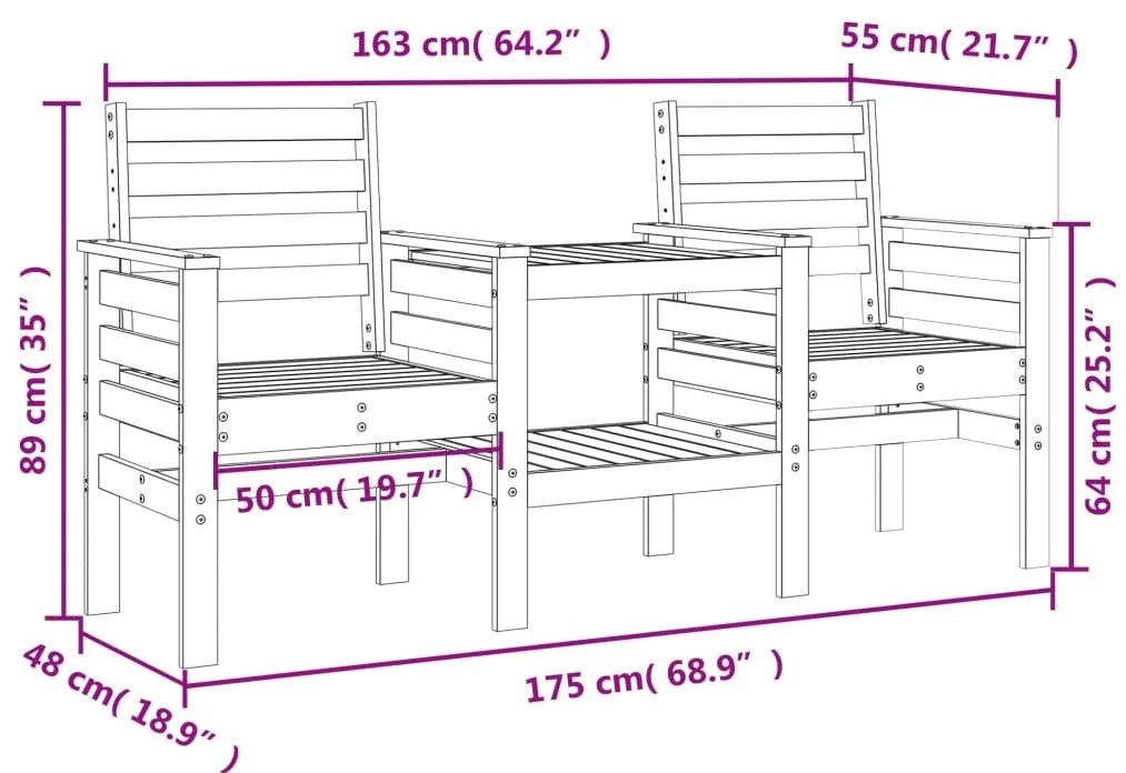 Banco de jardim 2 lugares com mesa pinho maciço