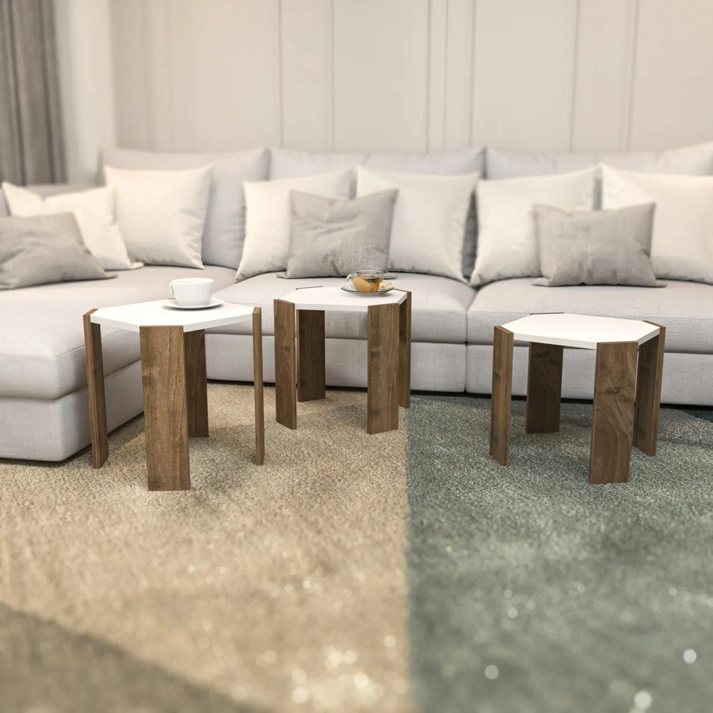 Mesa de Centro Lori – Branco/Nogueira – 44,5 x 41 x 44,5 cm