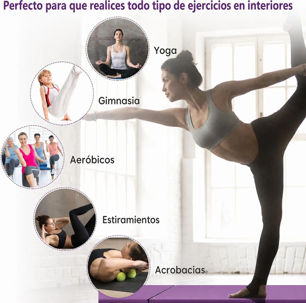 Colchão de Ginástica Dobrável, 240 x 120 x 5 cm, Superfície Antiderrapante, Roxo