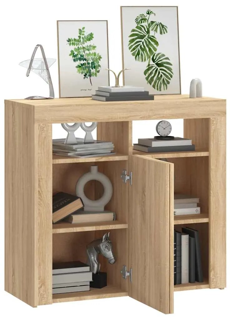 Aparador com luzes LED 80x35x75 cm carvalho sonoma
