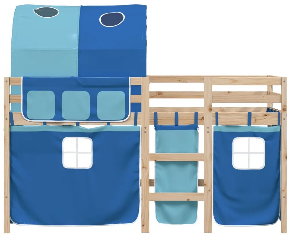 Cama alta para criança com túnel 90x200 cm pinho maciço azul