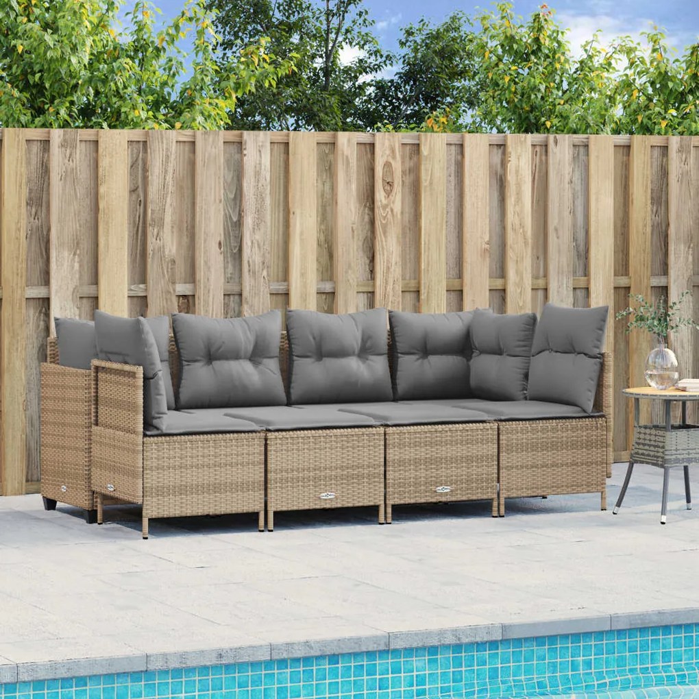 vidaXL 5 pcs conjunto de sofás p/ jardim com almofadões vime PE bege