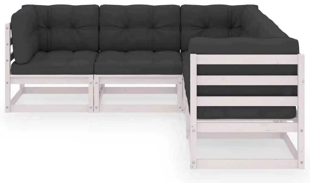 5 pcs conjunto lounge de jardim c/ almofadões pinho maciço