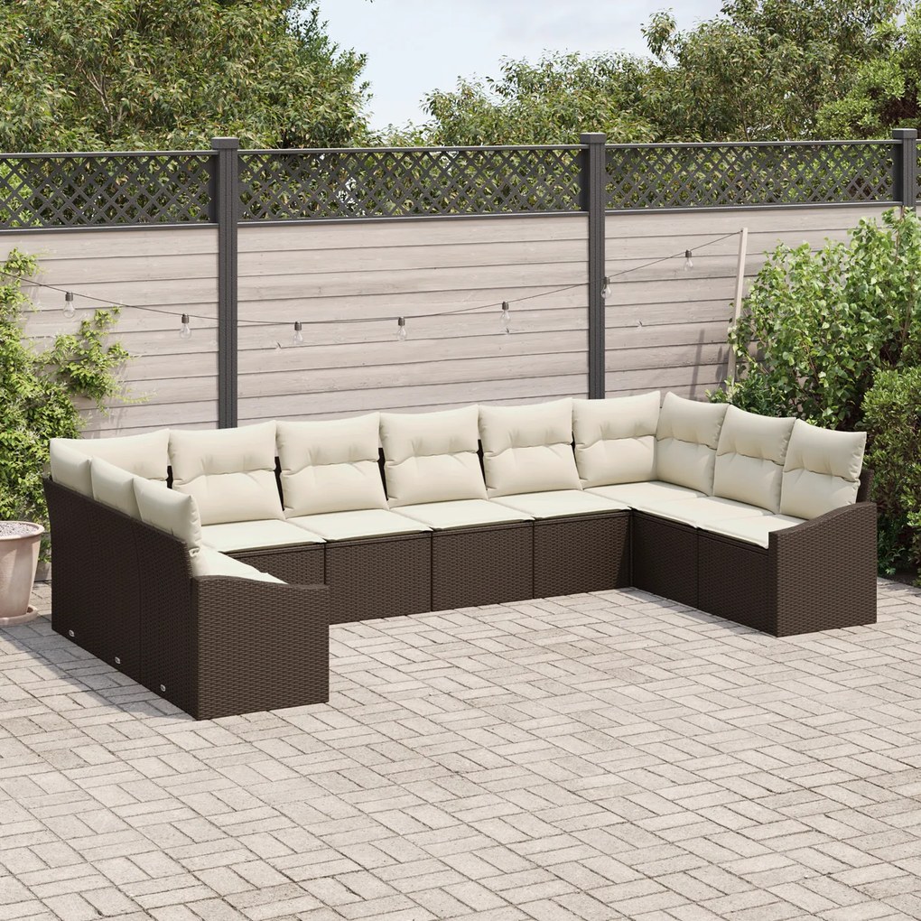 Conjunto de Jantar de Jardim 10 Peças com Almofadas Castanho em Rattan
