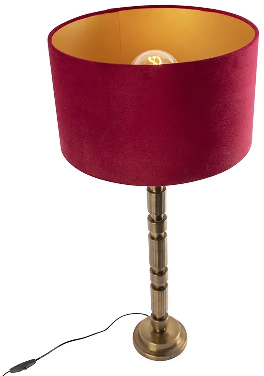 Candeeiro de mesa Art Deco bronze 35 cm com abajur de veludo vermelho - Torre Art Deco