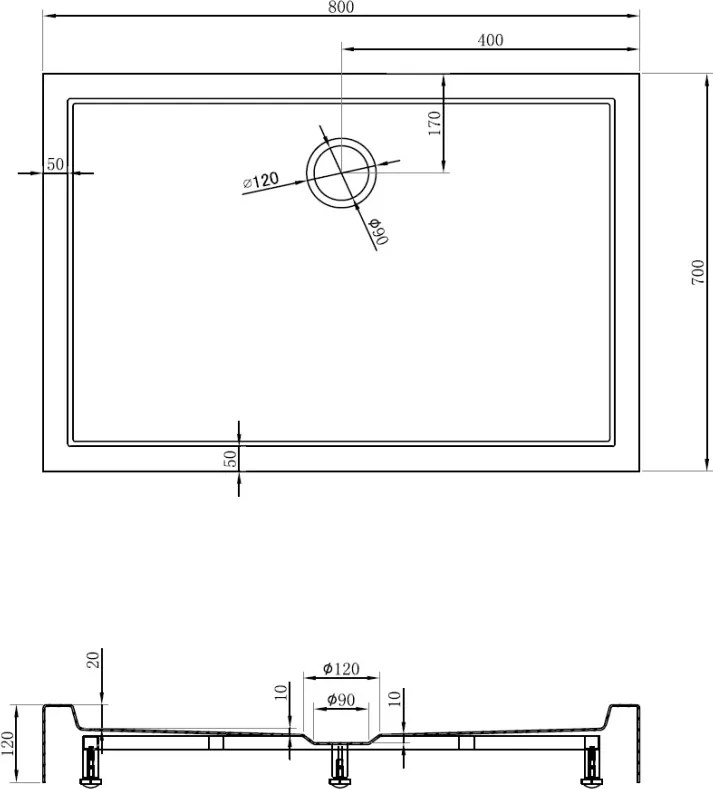 Mexen Flow+ base de duche retangular 80 x 70 cm, branco brilhante - 46R107080H