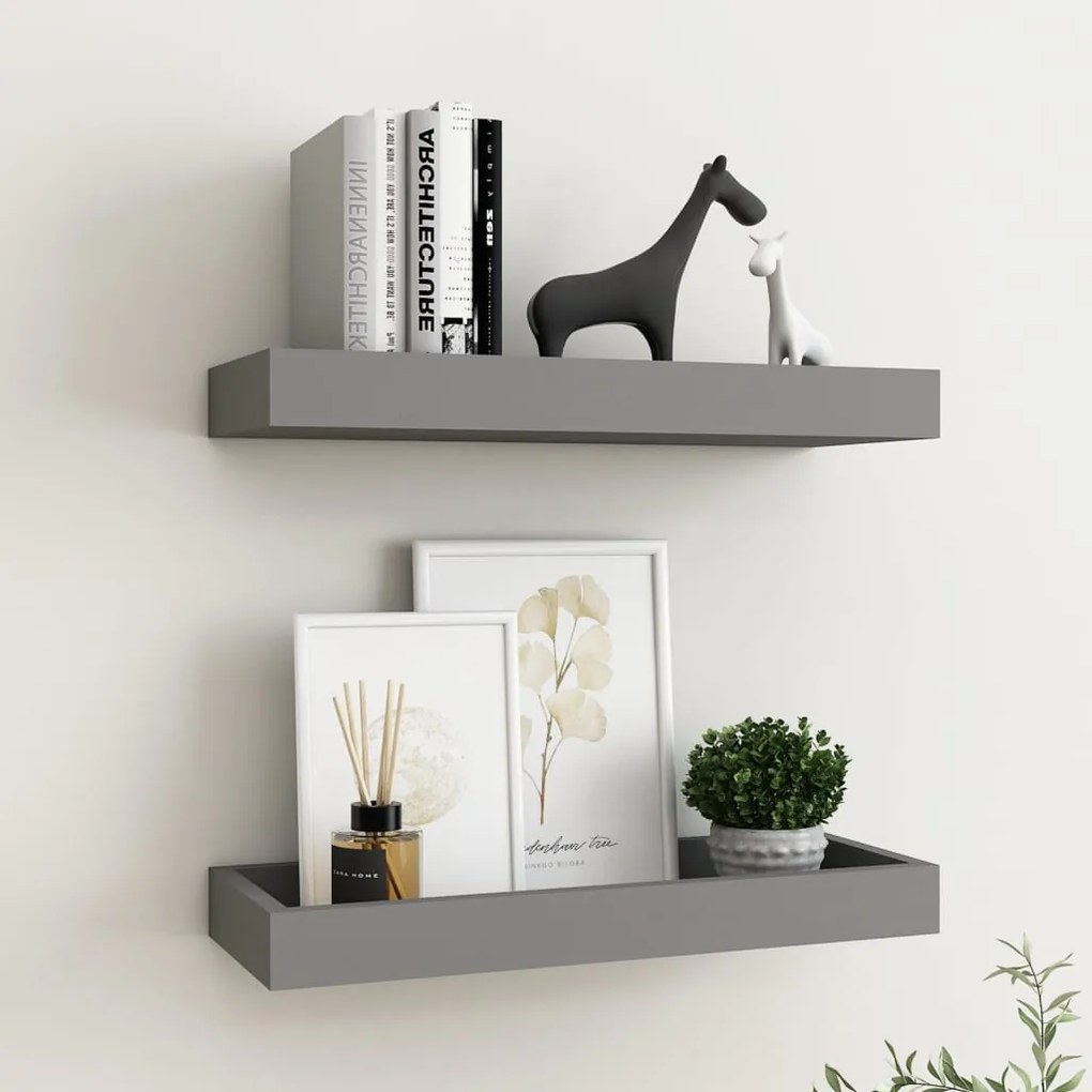 vidaXL Prateleiras de parede Loggia 2 pcs 40x15x4 cm MDF cinzento