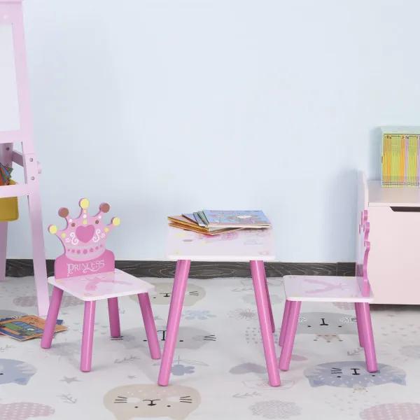 Conjunto de Mesa e 2 Cadeiras Infantis de madeira para crianças acima de 2 anos Set de Mesa 55x34x42cm e Cadeiras 28x26x50cm Ro