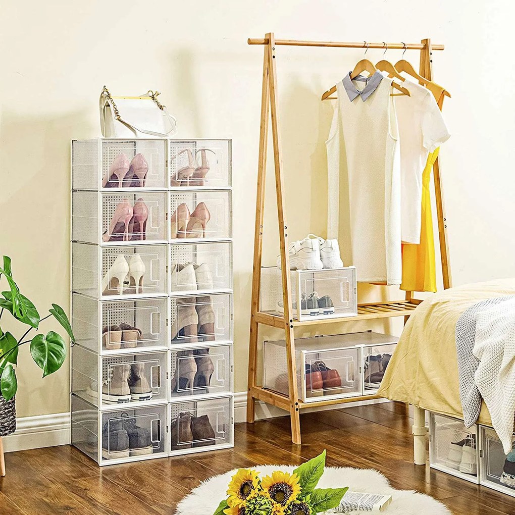 Conjunto de 8 caixas de sapatos empilháveis transparente, branco