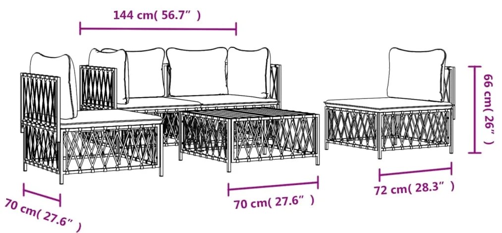 5 pcs conjunto lounge de jardim com almofadões aço branco