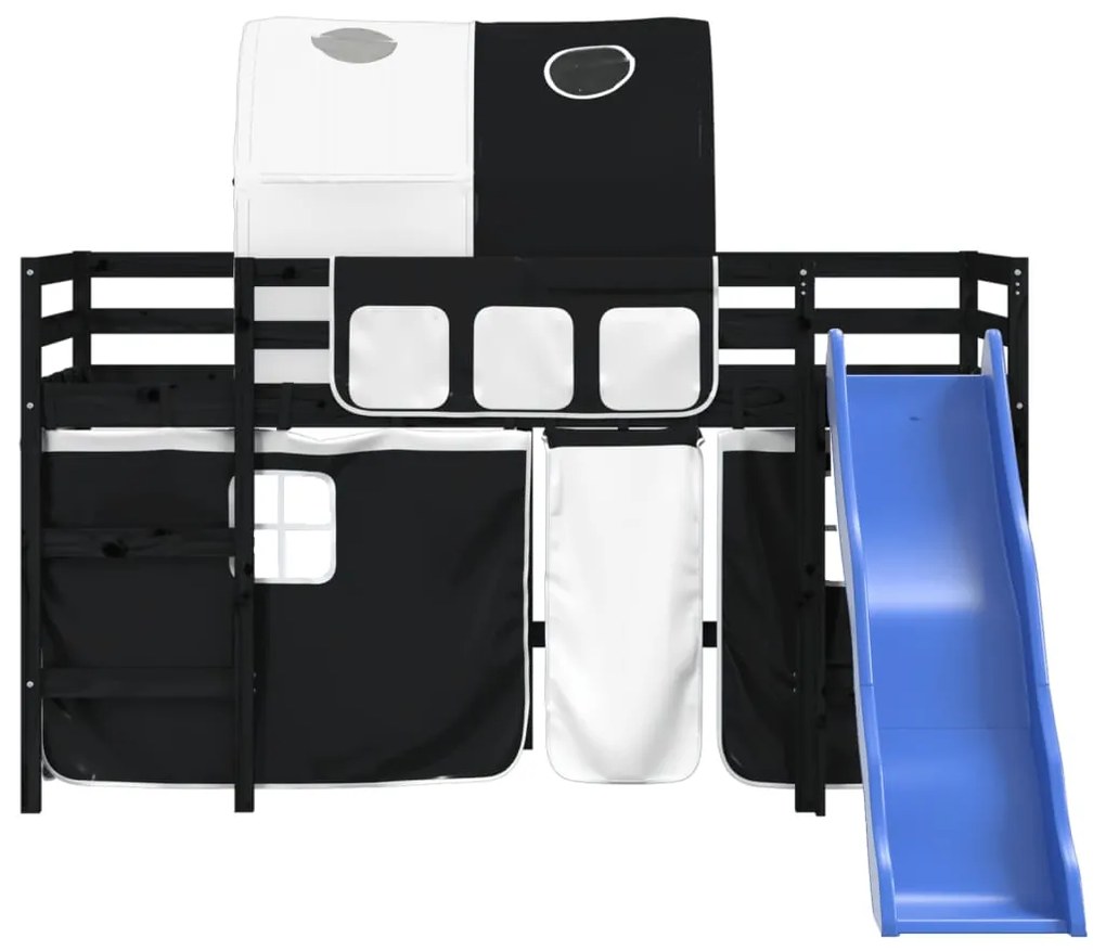 Cama alta criança c/ túnel 90x190 cm pinho maciço branco/preto