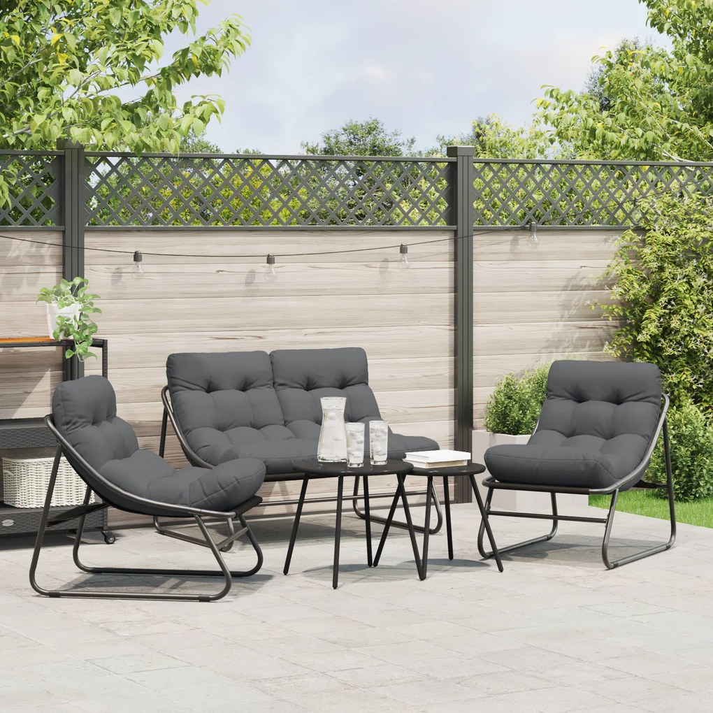 Conjunto de Sofá de Jardim de 5 Peças com Almofadas Aço Preto