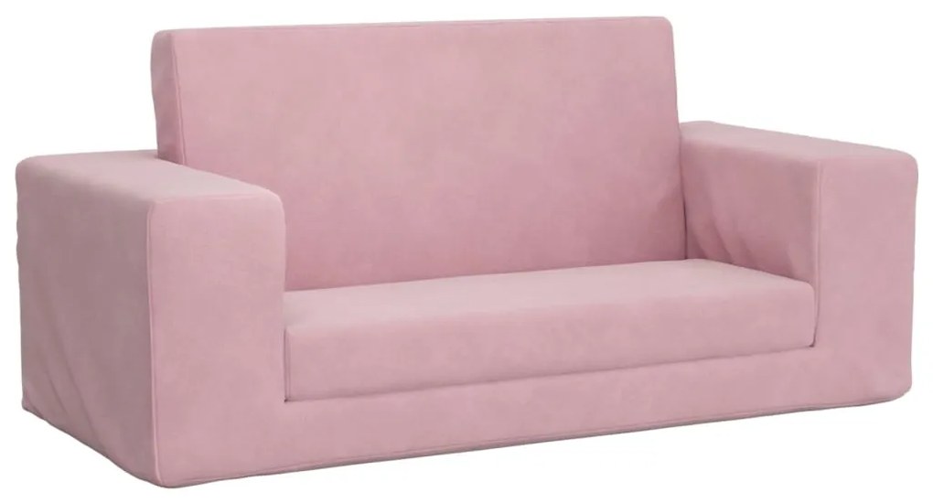 Sofá-cama infantil de 2 lugares pelúcia macia rosa