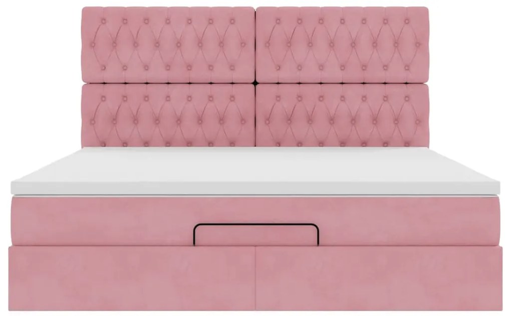 Estrutura de cama otomana com colchões 180x200 cm veludo rosa