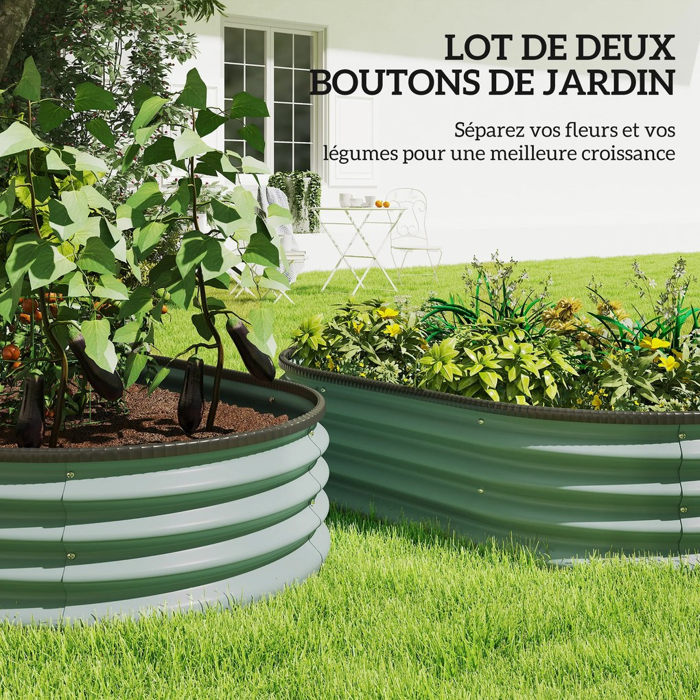 Conjunto de 2 floreiras de jardim, 135 x 90 x 30 cm, floreira em aço galvanizado com bordas em borracha, verde