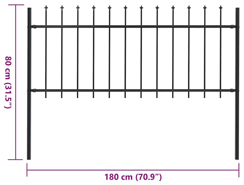 Cerca de jardim com topo lanças 1,8 m aço preto