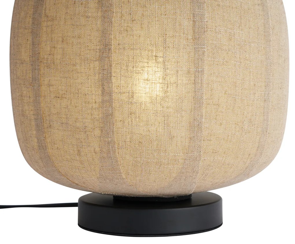 Candeeiro de Mesa Japandi Preto com Abajur de Linho Bege 28cm - Nami Japandi
