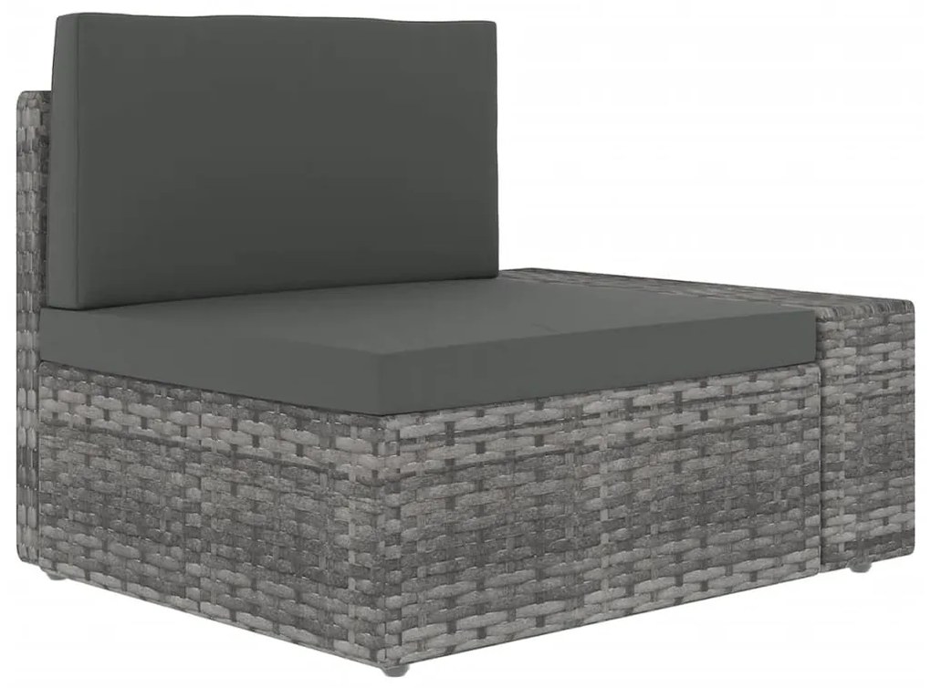 7 pcs conjunto lounge de jardim c/ almofadões vime PE cinzento