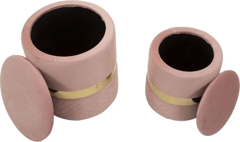 PUFE COM ARMAZENAMENTO SHEFFILD 2 PEÇAS Ø 37X42-28X35 CM ROSA E DOURADO