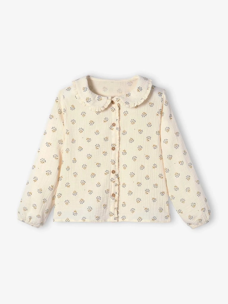 Blusa em gaze de algodão, com folhos e motivos estampados, para menina branco medio estampado