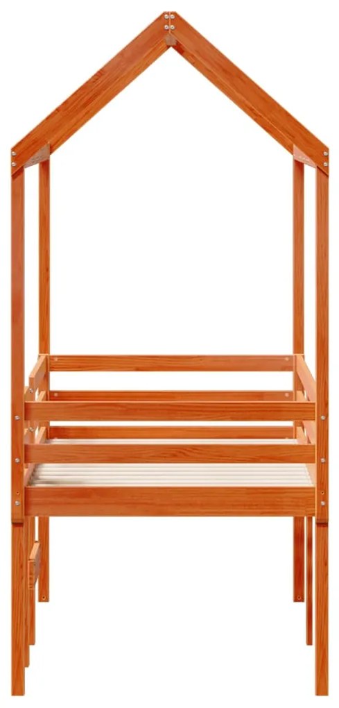 Cama alta com telhado 90x190 cm pinho maciço castanho-mel