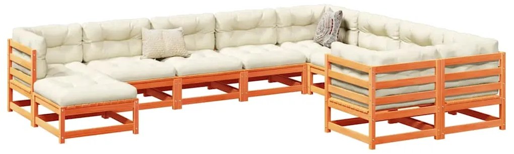 10 pcs conjunto sofás de jardim madeira de pinho castanho mel