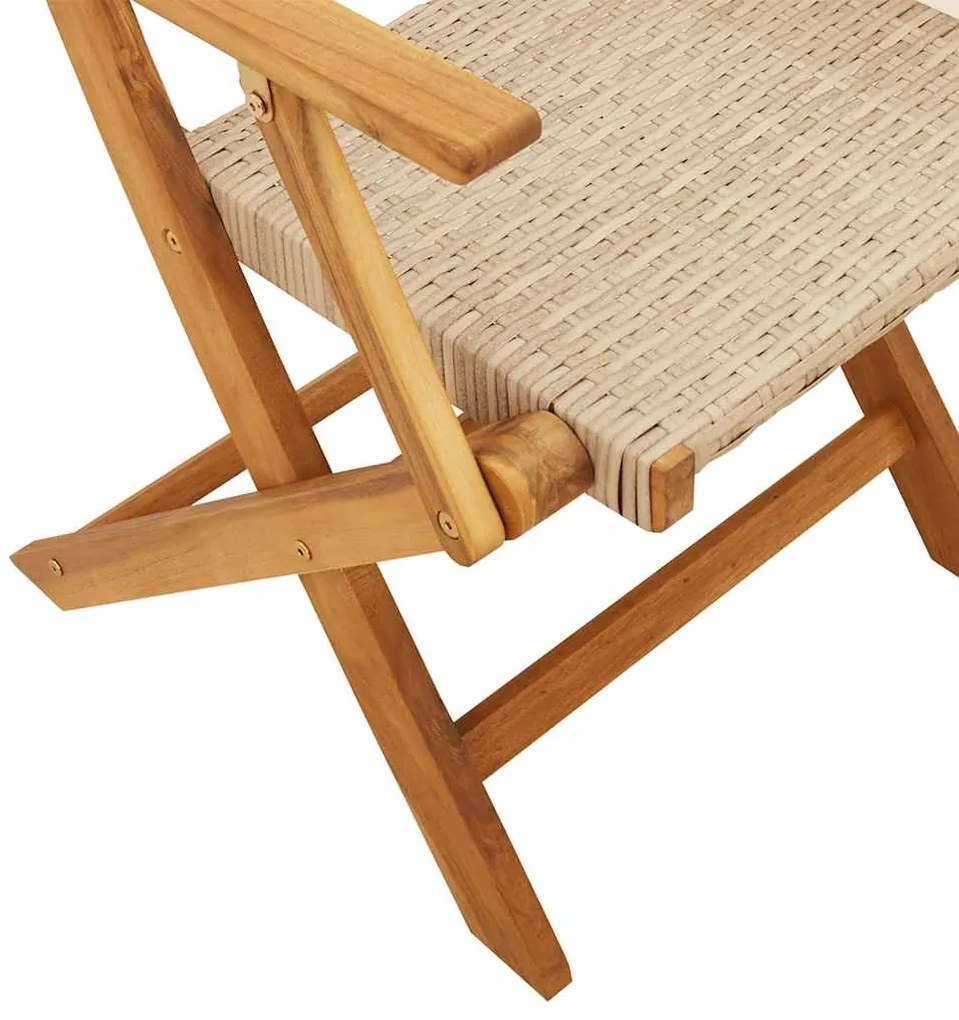 Cadeiras de jardim dobráveis 6 pcs vime PE/madeira maciça bege
